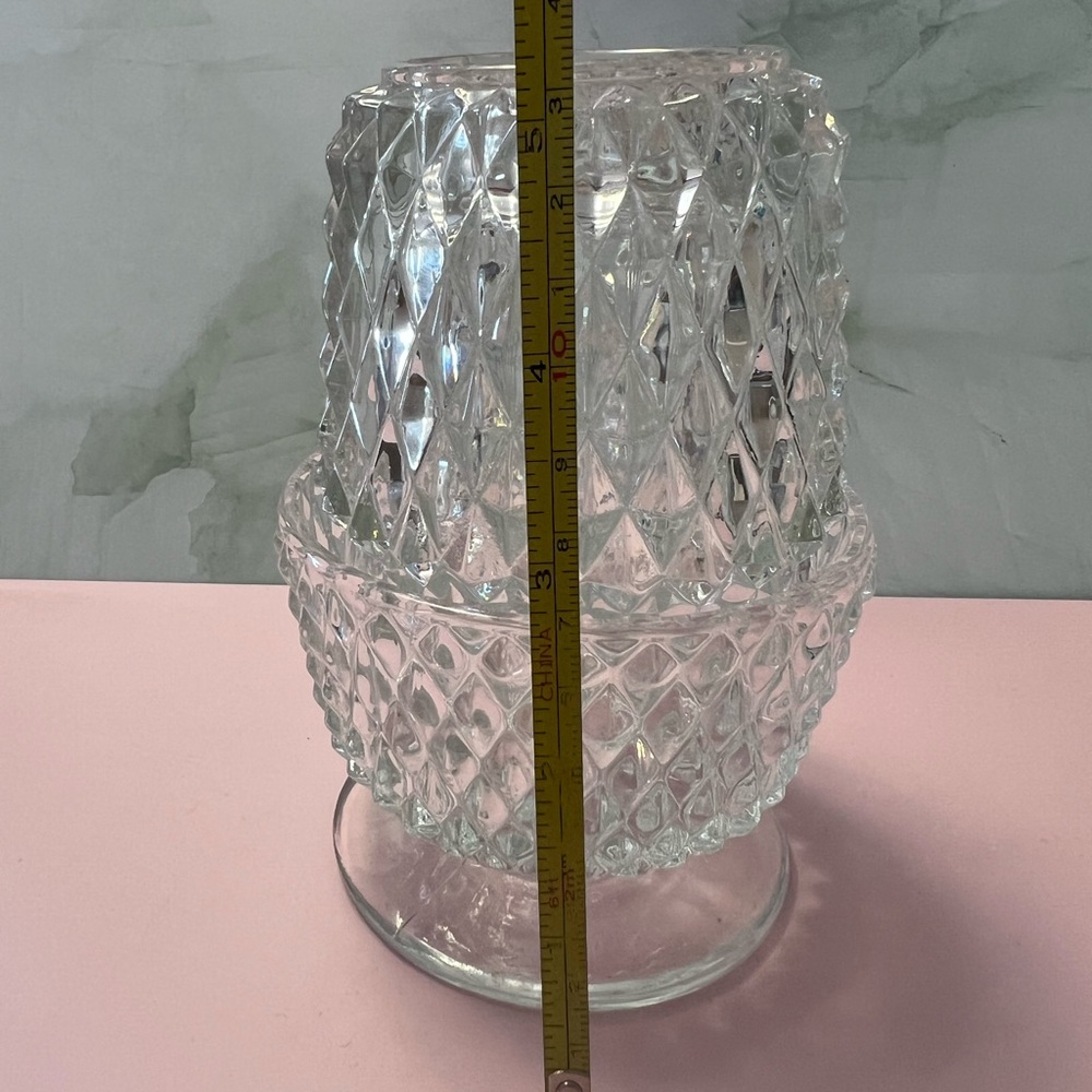 Vintage Indiana Glass Diamond Point Clear Fairy Lamp 2 Pc Candle Votive Holder - Picture 8 of 8